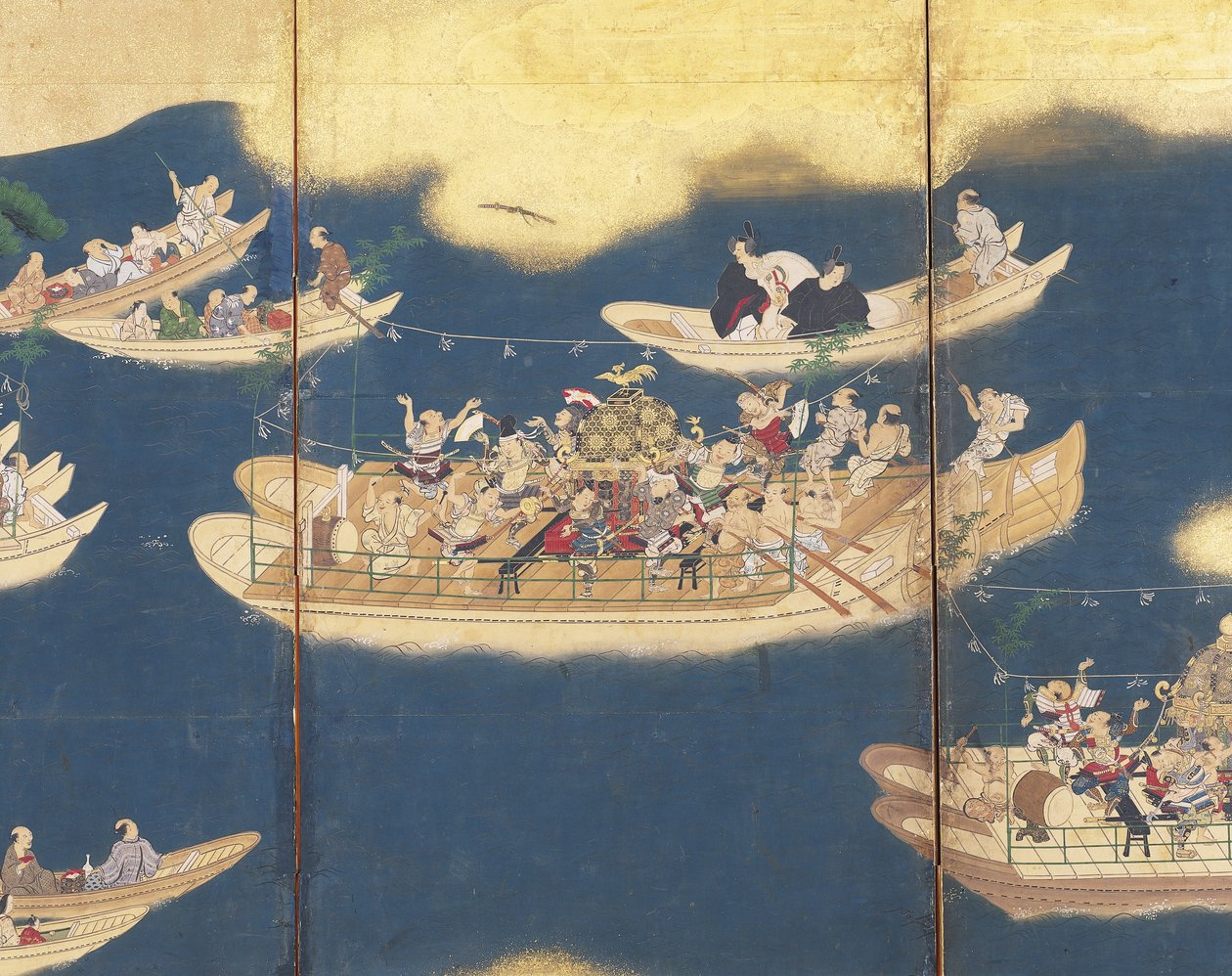 Hiyoshi-Sann? Fesztivál (tinta, színes és aranylevél papíron, hat paneles képernyő) alkotó: Unknown artist