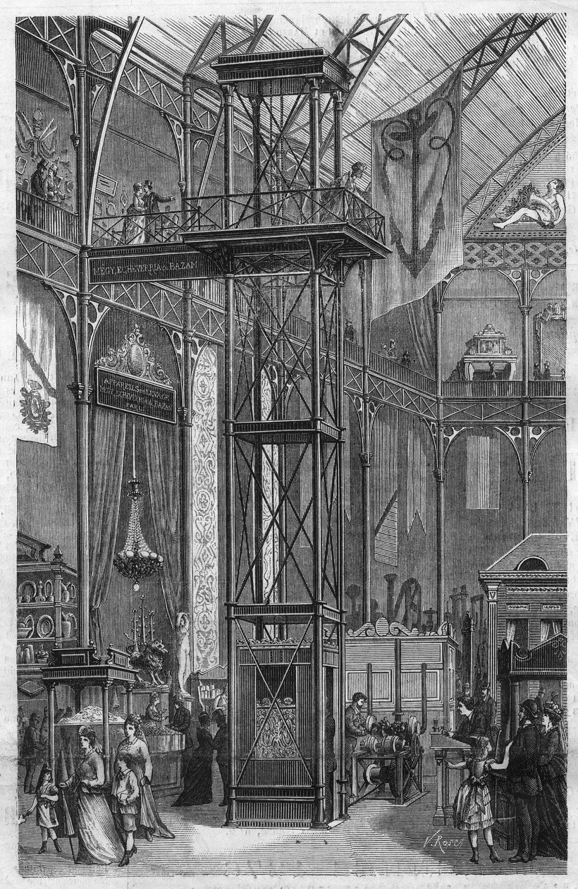 Megy Echeverria és Bazan által feltalált hidraulikus felvonó, amelyet 1875-ben a Palais de l