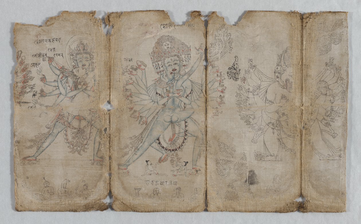 Ikonográfiai rajzok: Csakrashamvara Vadzsravarahival, Hevadzsra Nairatmyával és Jamantaka (verso) alkotó: Unknown artist