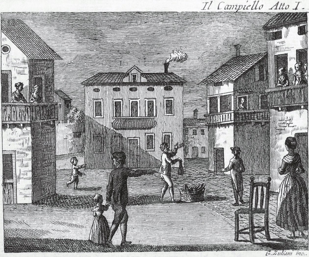 Il Campiello I. felvonás – Carlo Goldoni (1707-1793) – Metszet a XVIII. alkotó: Unknown artist