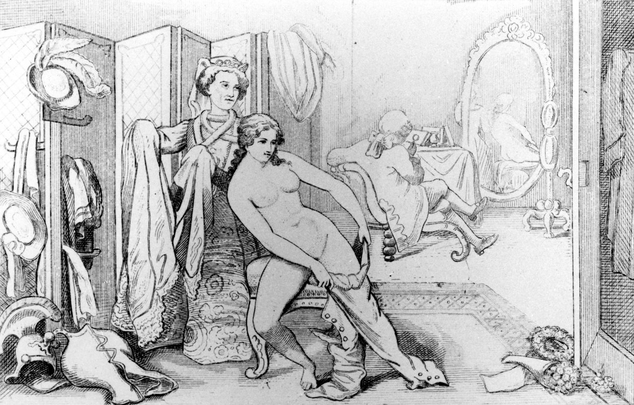 Illusztráció Casanovával és egy meztelen nővel – Casanova „Életem története” című művében. Brüsszel 1872. alkotó: Unknown artist