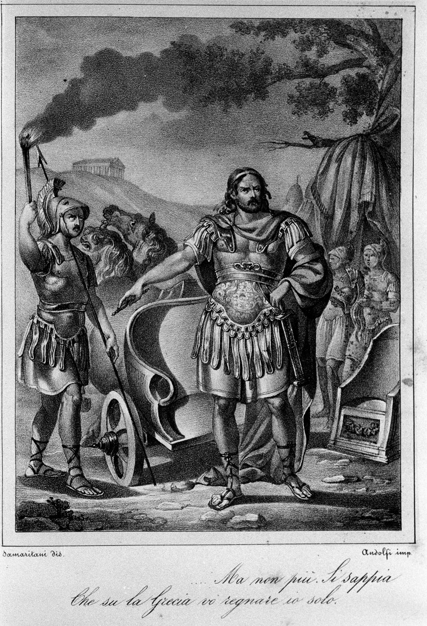 Illusztráció Ugo Foscolo (1778-1827) olasz költő és drámaíró „” Ajax”” (Aiace) IV. felvonásának 1. jelenetéhez, XIX. alkotó: Unknown artist