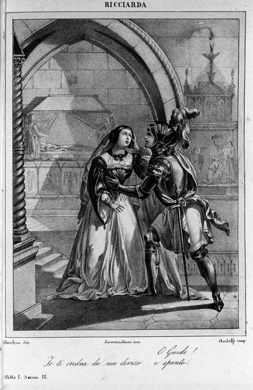 Illusztráció Ugo Foscolo (1778-1827) olasz költő és drámaíró „Ricciarda” I. felvonásának 3. jelenetéhez, XIX. alkotó: Unknown artist