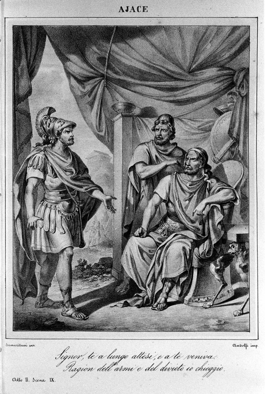 Illusztráció Ugo Foscolo (1778-1827) olasz költő és drámaíró „Ajax” (Aiace) II. felvonásának 9. jelenetéhez 19. század alkotó: Unknown artist