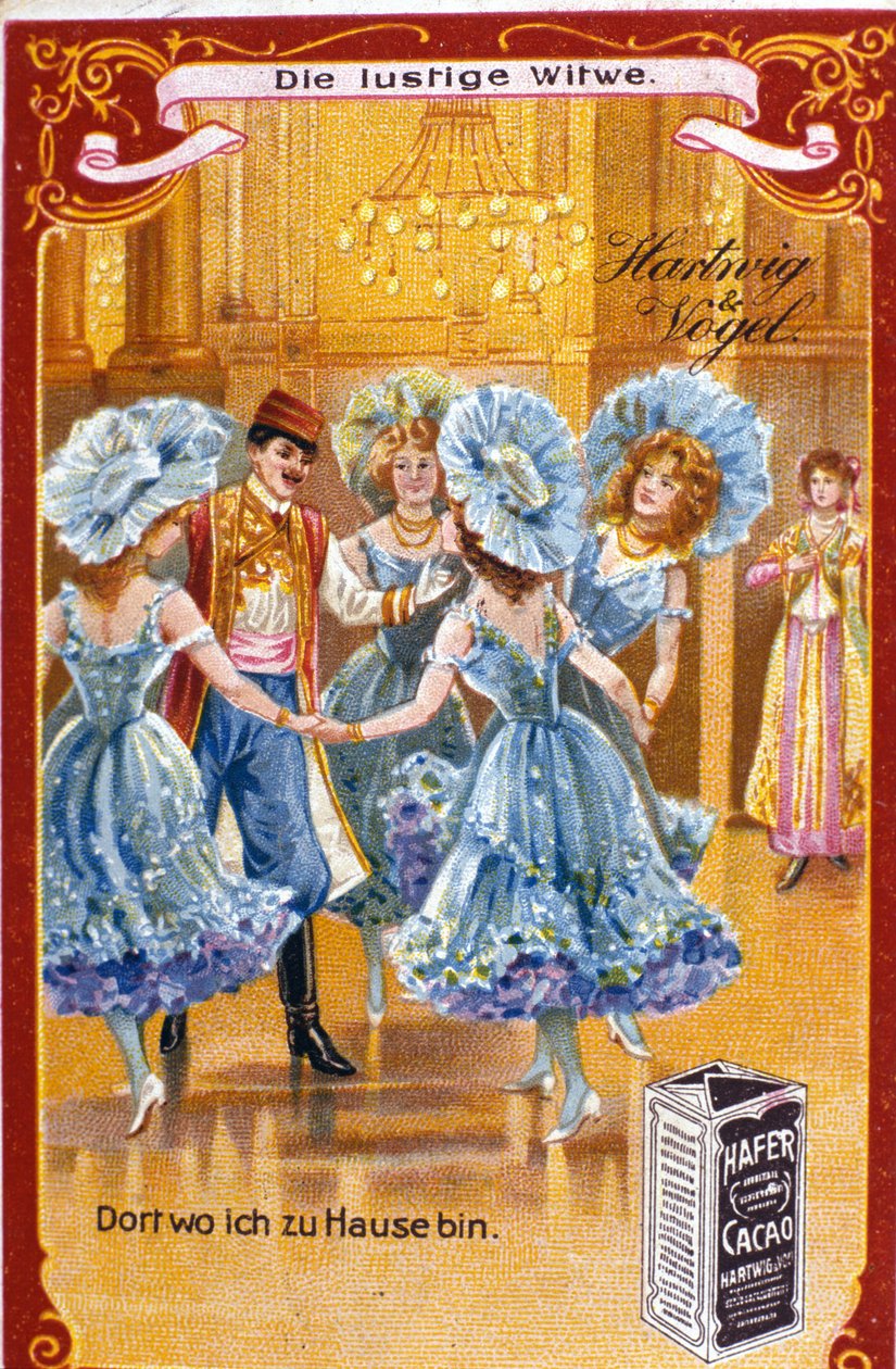 Illusztráció a „Boldog özvegyhez”, Franz Lehar magyar zeneszerző (1870-1948). törvény II. század végi kromolitográfia. alkotó: Unknown artist