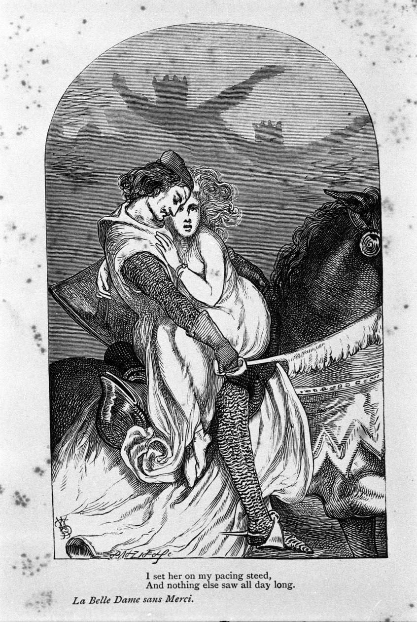 Illusztráció a „könyörület nélküli gyönyörű hölgyhöz” John Keats költő (1795-1821) 19. század alkotó: Unknown artist