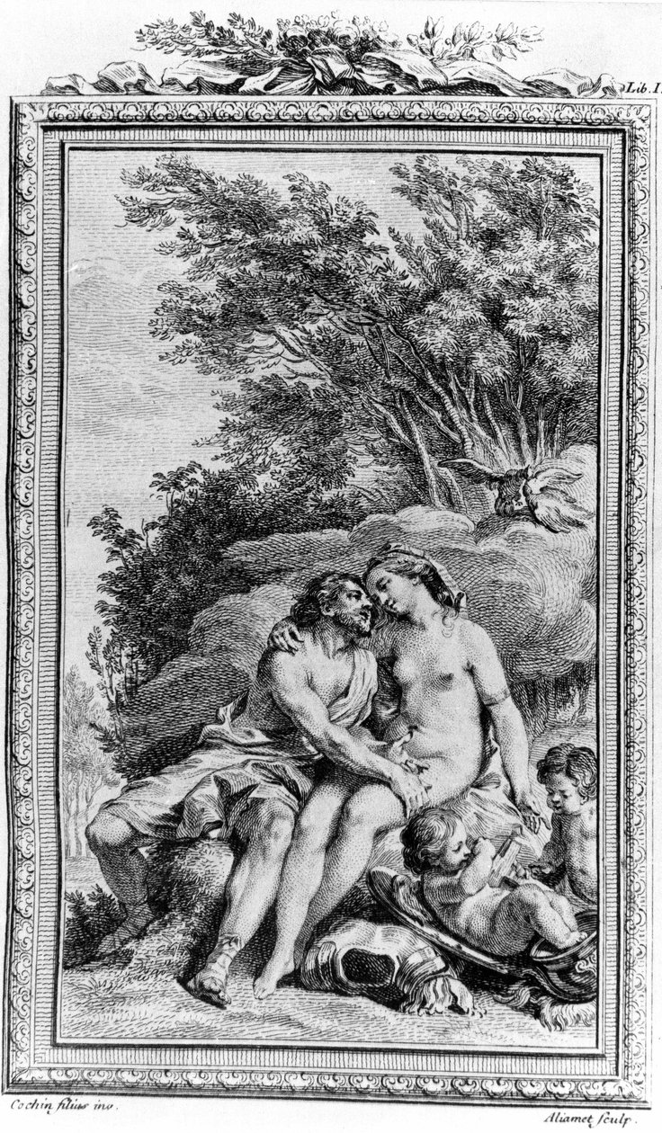Titus Lucretius Carus (Lucrece) római filozófus és költő "De rerum natura" című művének illusztrációja. Metszet 18. század. alkotó: Unknown artist