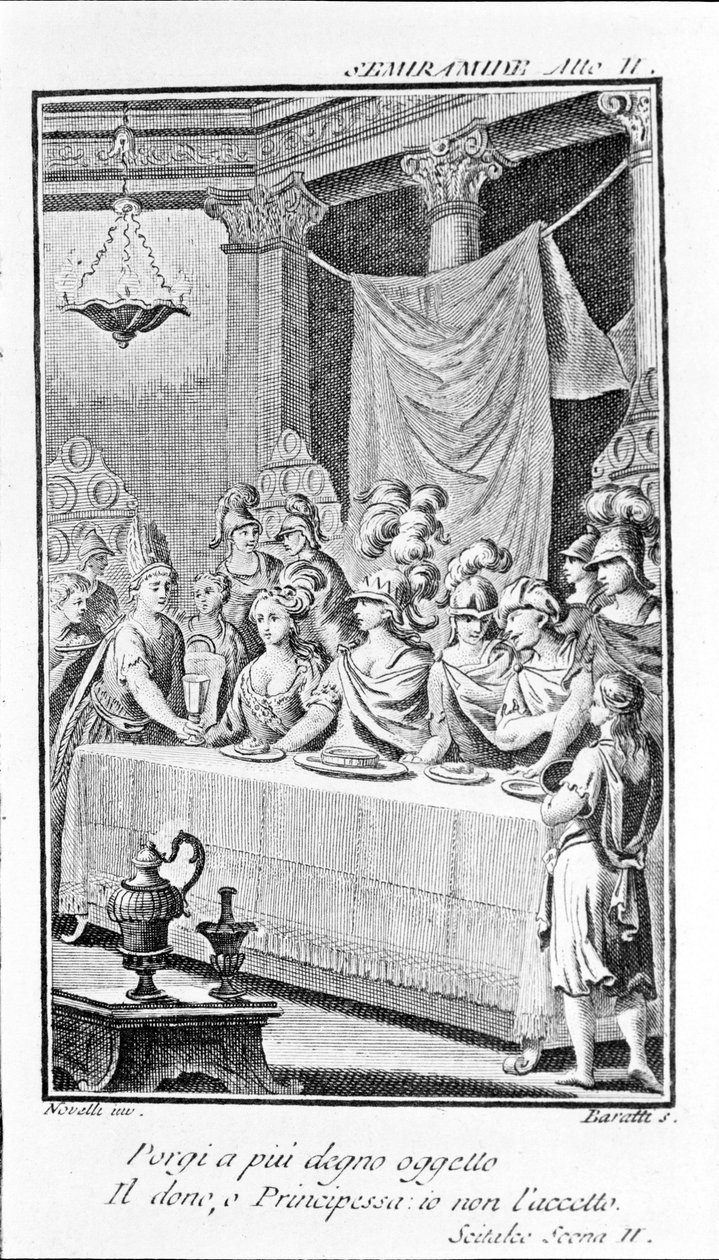 Semiramis illusztrációja, Antonio Salieri (1750 - 1825) operája. Pierre Metastase (vagy Peter Metastasius) füzete. felvonás, sc. II. alkotó: Unknown artist