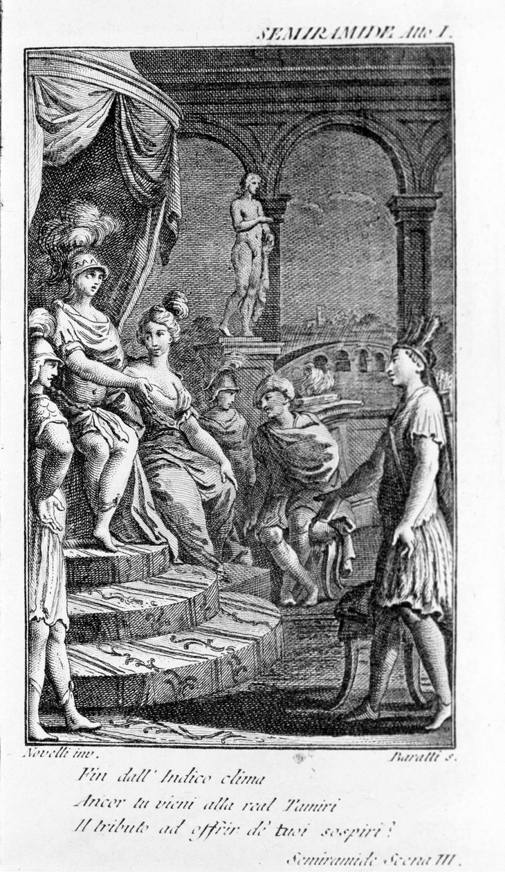 Semiramis illusztrációja, Antonio Salieri (1750 - 1825) operája. Pierre Metastase (vagy Peter Metastasius) füzete. I. felvonás, sc. III. alkotó: Unknown artist