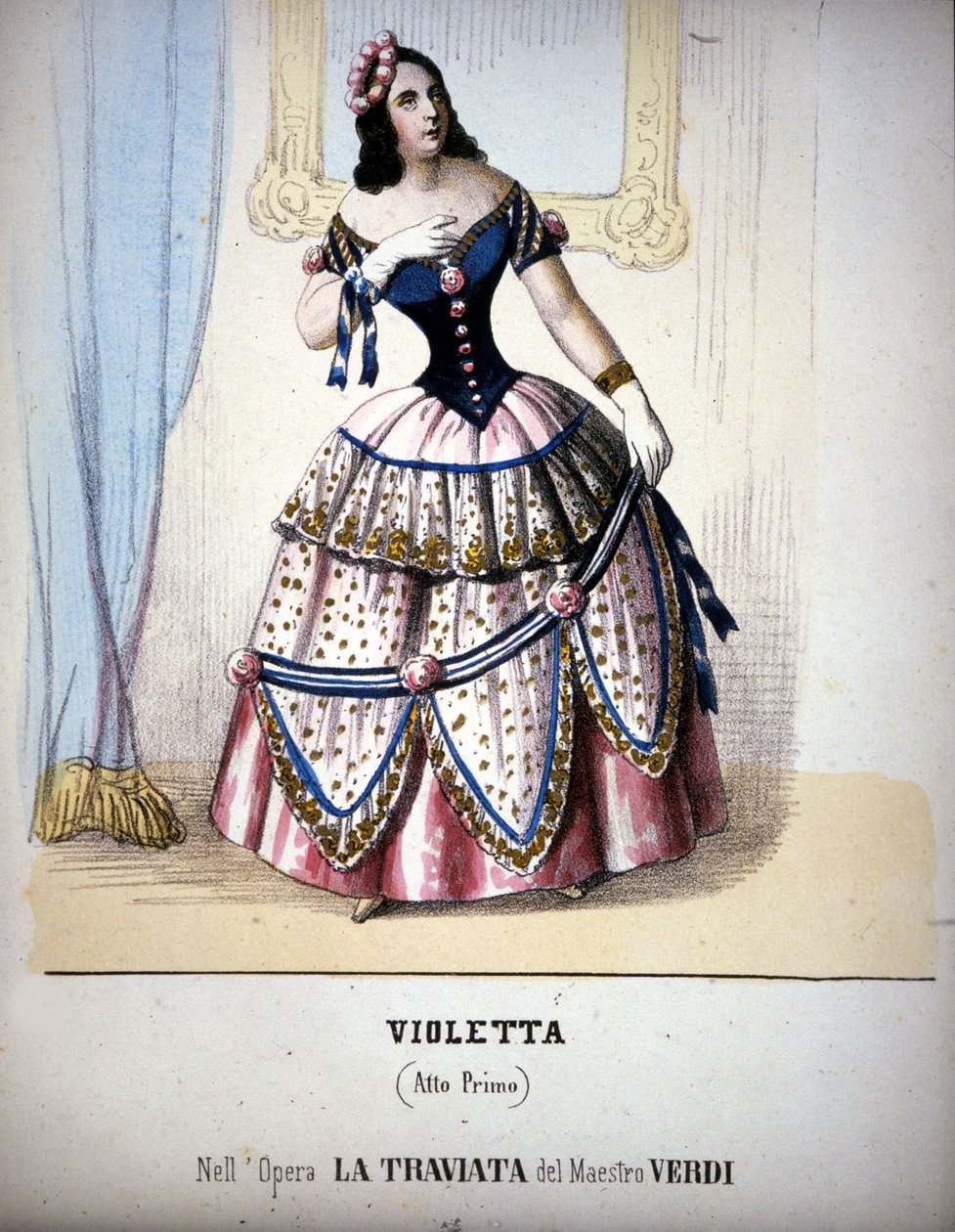 Violetta Valéry karakterének illusztrációja Giuseppe Verdi „Traviátájában”. századi metszet. alkotó: Unknown artist