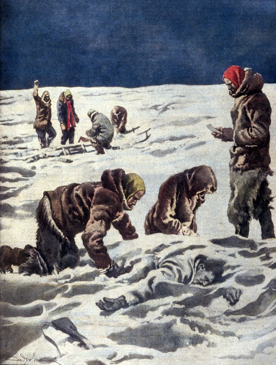 1930-ban Dr. Horn norvég tudományos expedíciója megtalálta Solomon Andrée svéd felfedező maradványait. alkotó: Unknown artist