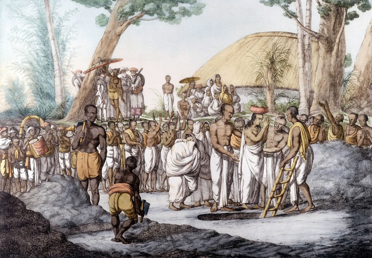 Indiai kultúra és civilizáció: Özvegy, akit élve temettek el férje sírjában, Indiában alkotó: Unknown artist