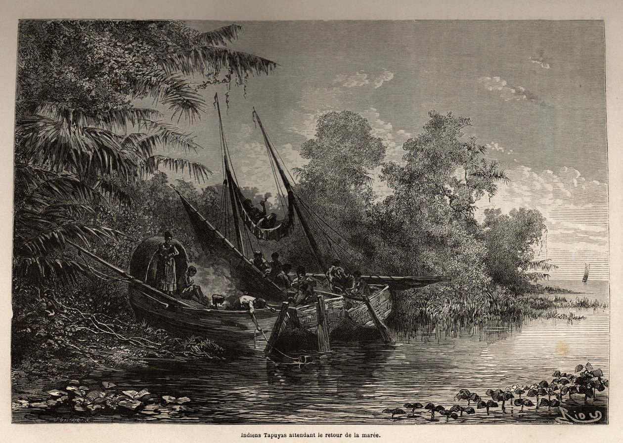 Az indiánok Tapuyas (Brazília) a csónakjaikon ragadva várják a kanca visszatérését alkotó: Unknown artist