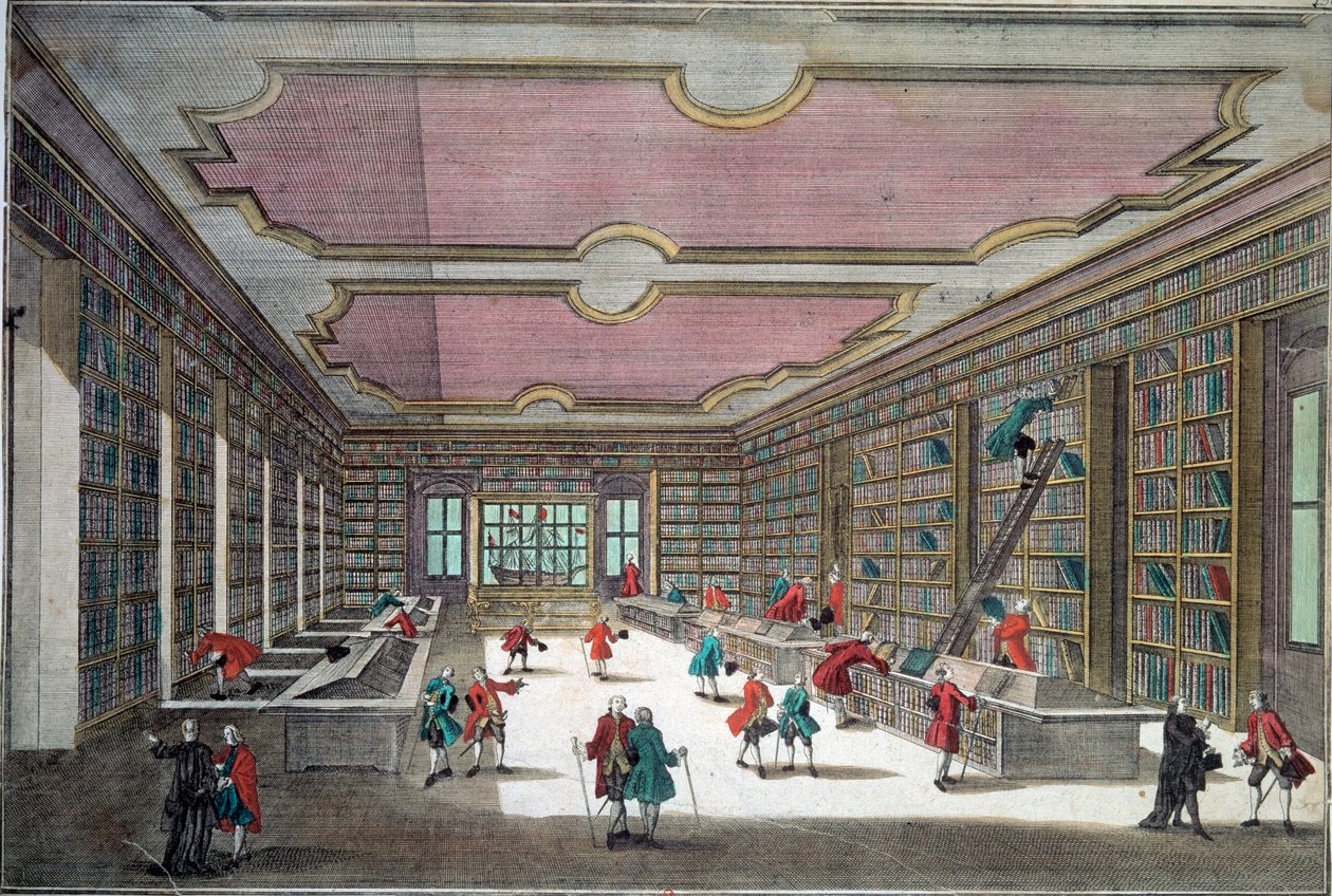 A Gottingeni könyvtár szárazföldi kilátása. Metszet a 18. századi Párizsról, B.N. alkotó: Unknown artist