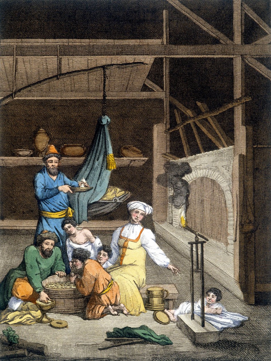 Egy orosz házban egy család ebédidőben. alkotó: Unknown artist