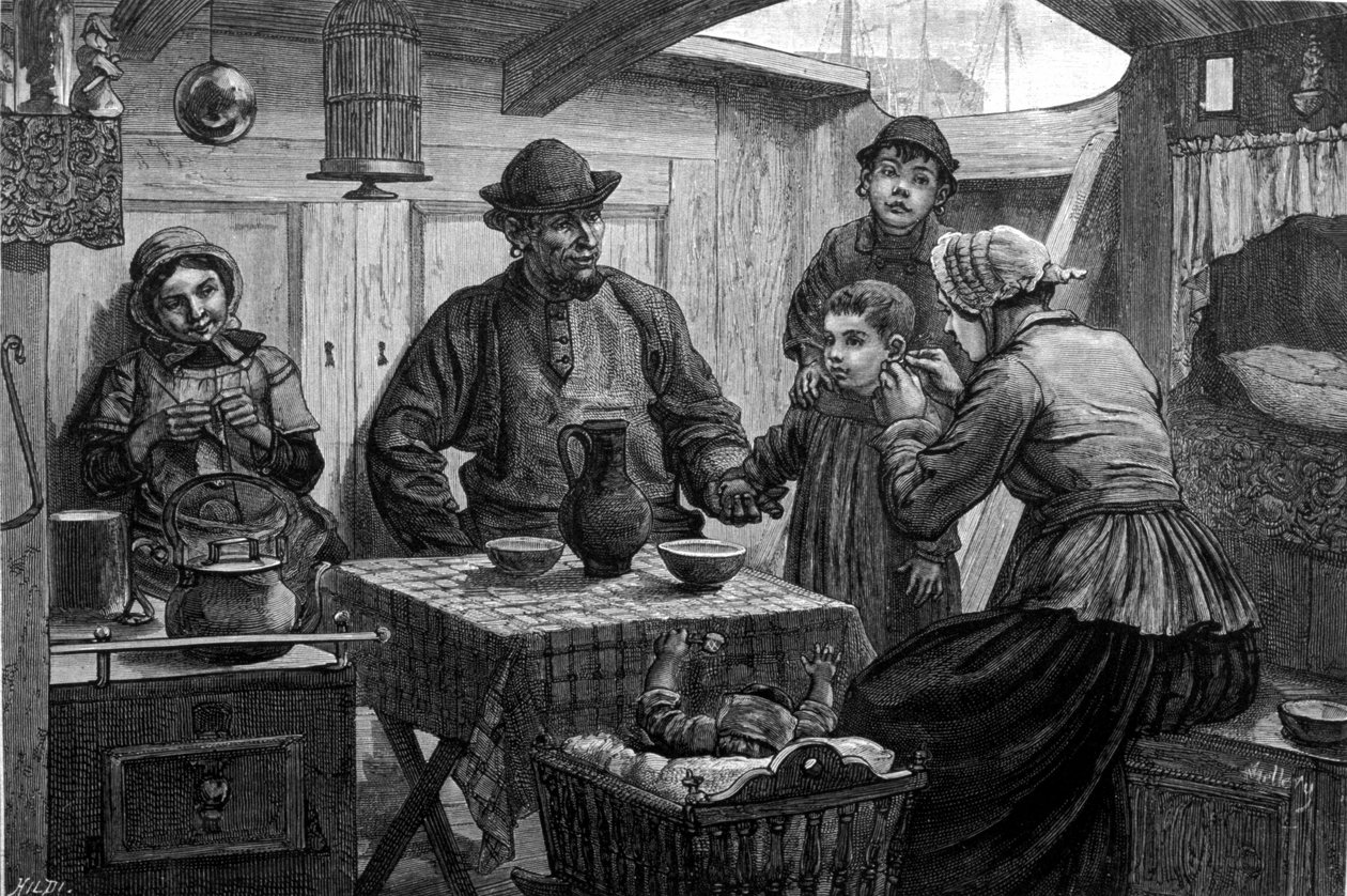 Egy folyami hajó belseje a Lyson. 19. századi illusztráció alkotó: Unknown artist