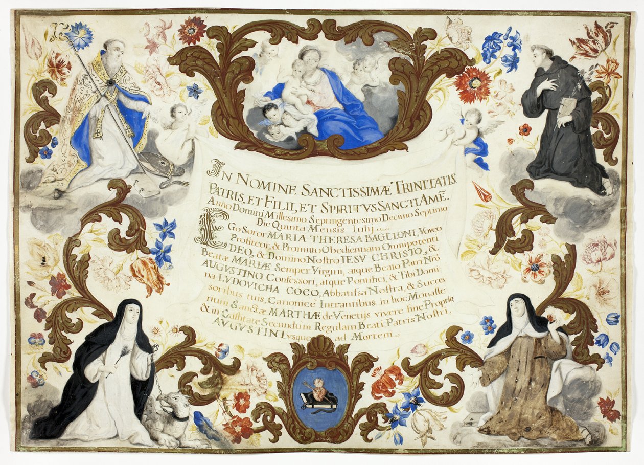 Mária Terézia Baglioni nővér beruházási oklevele alkotó: Unknown artist