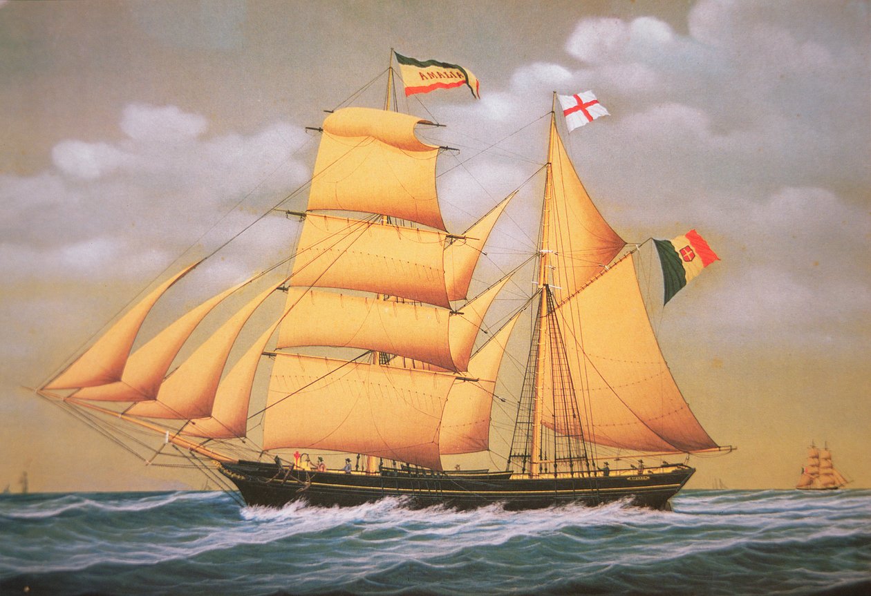 Olasz szkúner-brig "Amalia", 19. század második fele (színes litó) alkotó: Unknown artist