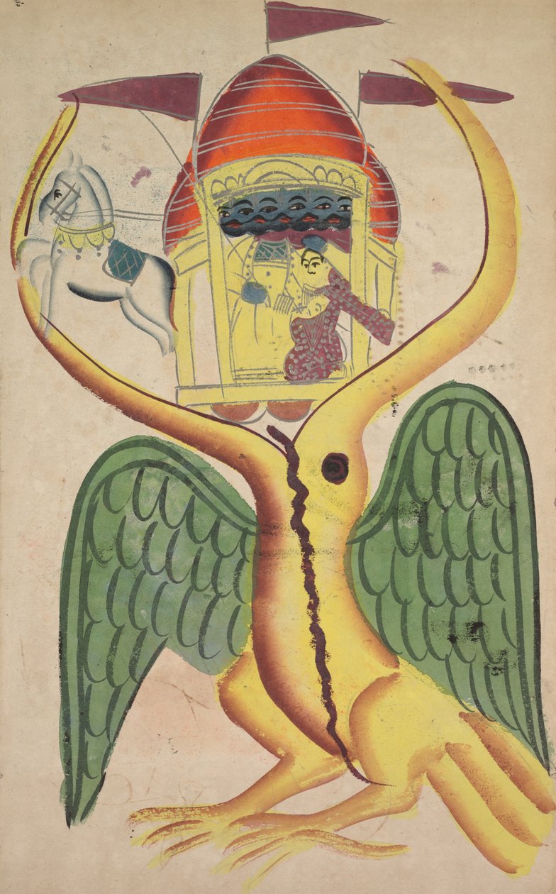 Jatayu akadályozza Ravana szekerét, megpróbálja megakadályozni Sita elrablását (recto) alkotó: Unknown artist