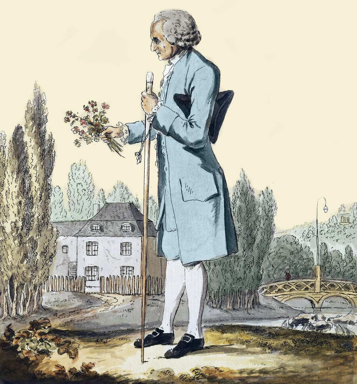 Jean-Jacques Rousseau (1712-78) Gyógynövények gyűjtése Ermenonville-ben, 1778. június – Jean Jacques Rousseau (1712-1778) filozófus ábrázolása, aki Ermenonville-ben virágot szed. alkotó: Unknown artist