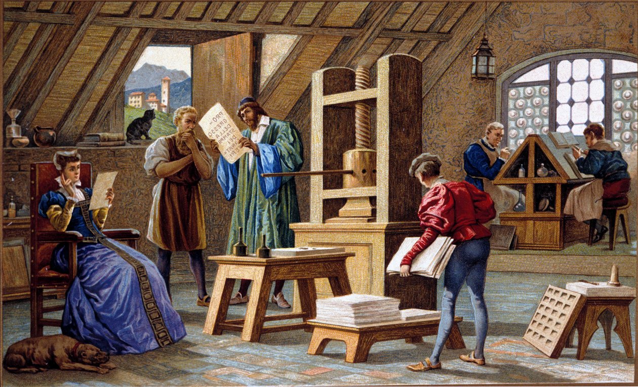 Johannes Gensfleisch Gutenberg (1400-1468), a nyomda feltalálója (1438). századi kromolitográfia. alkotó: Unknown artist