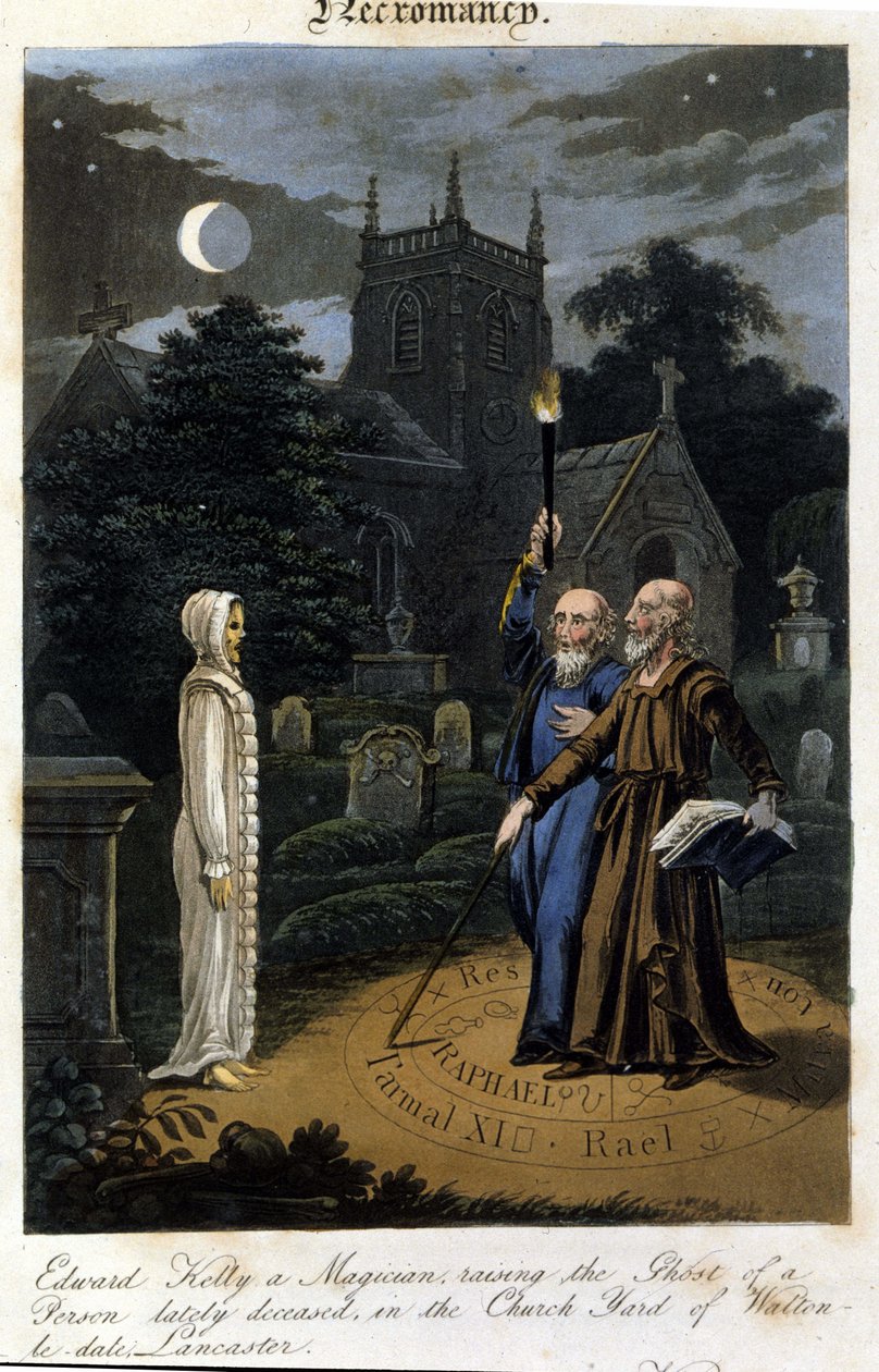 John Dee és Edward Kelly megidéz egy szellemet. 1825. Bibl. Morando, Milánó alkotó: Unknown artist