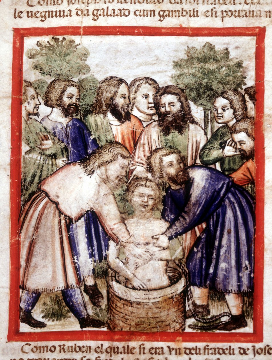 Józsefet eladták testvérei, és a kútba dobták. Miniatűr a 212-es kódexből (vagy padovano kódexből vagy Páduai Bibliából) 1390-1400 Rovigo, Accademia dei Concordi alkotó: Unknown artist