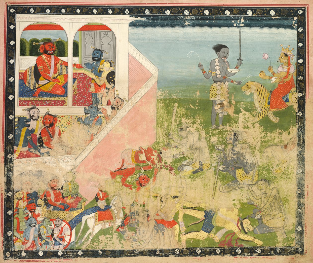 Kali és Devi támadás: Devi Mahatmya levél alkotó: Unknown artist