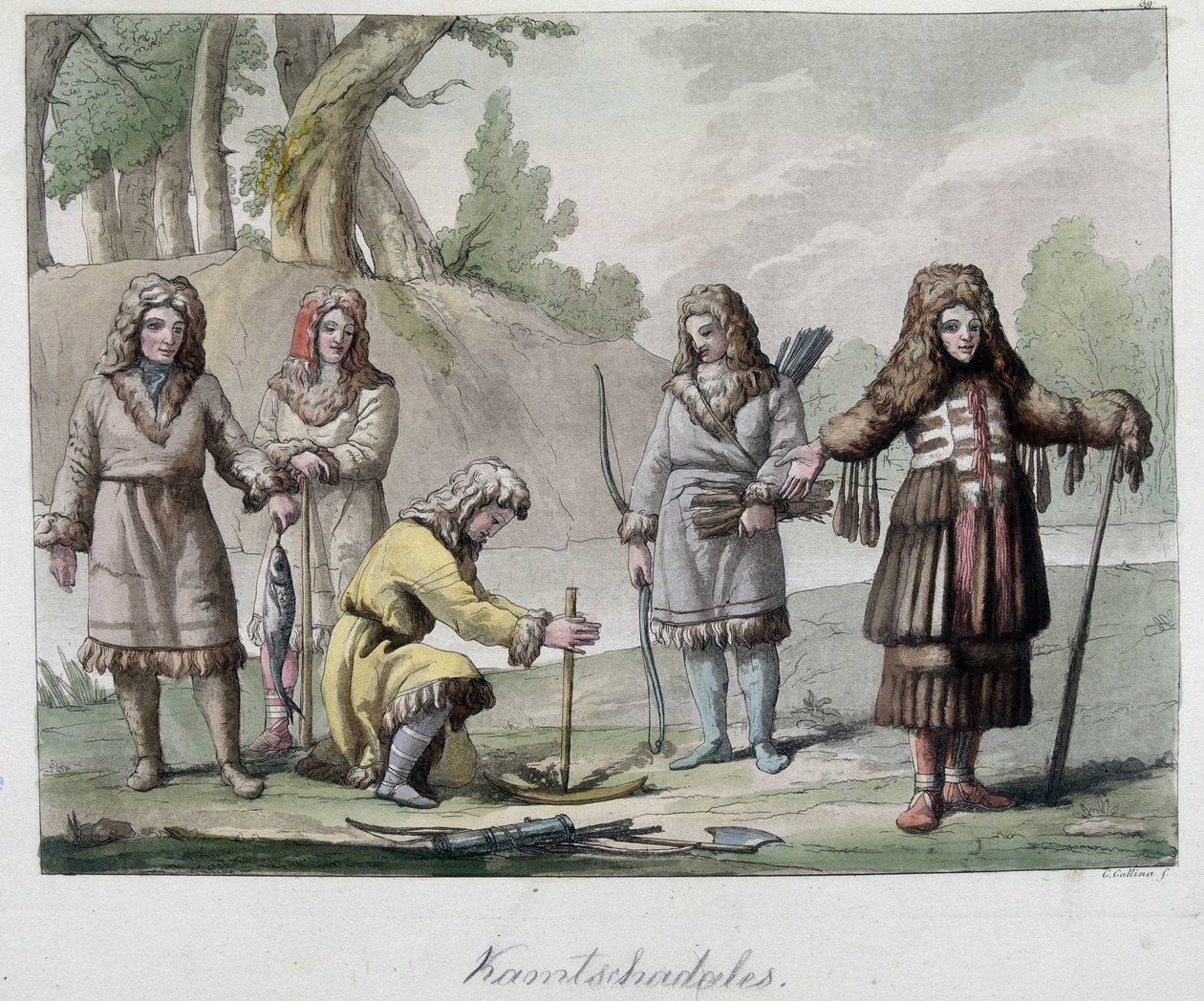 Kamtschadales emberek Szibériában. „A régi és modern kosztümben” 1819-1820, Ferrario. alkotó: Unknown artist