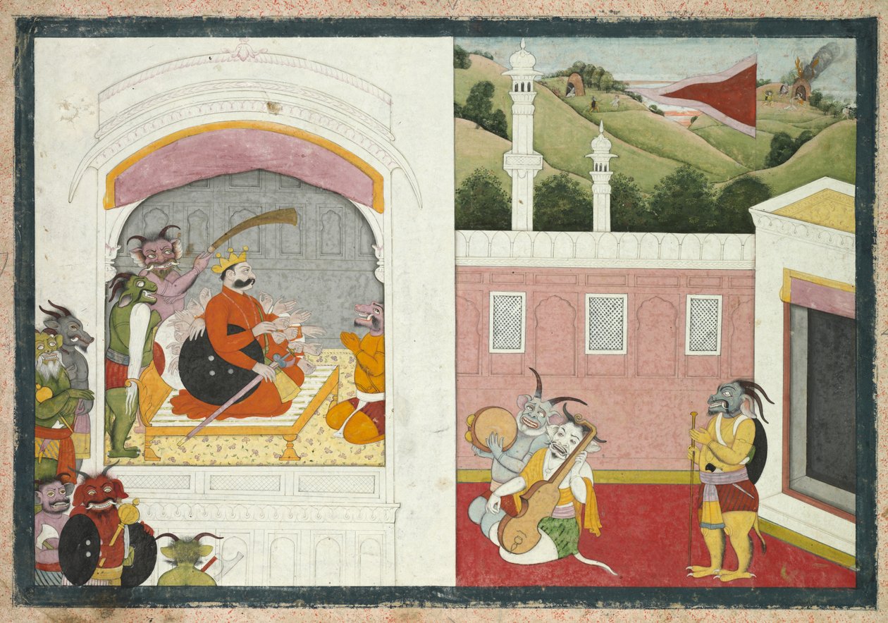 Bana király zenét élvez az udvarában, egy Krishna Lila Usha-Aniruddha részlegéből alkotó: Unknown artist