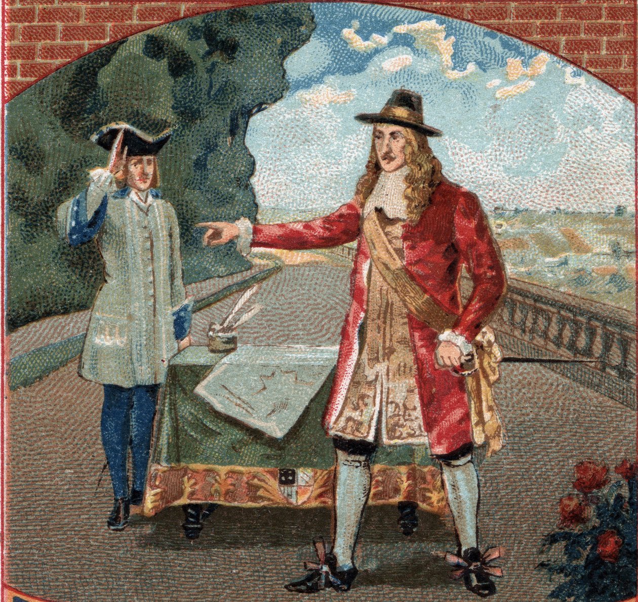 II. Jakab angol király (James II Stuart) (1633-1701) Saint-Germain-en-Laye (Saint Germain en Laye) kastélyban való tartózkodása alatt. A 19. század végének kromolitográfiája alkotó: Unknown artist
