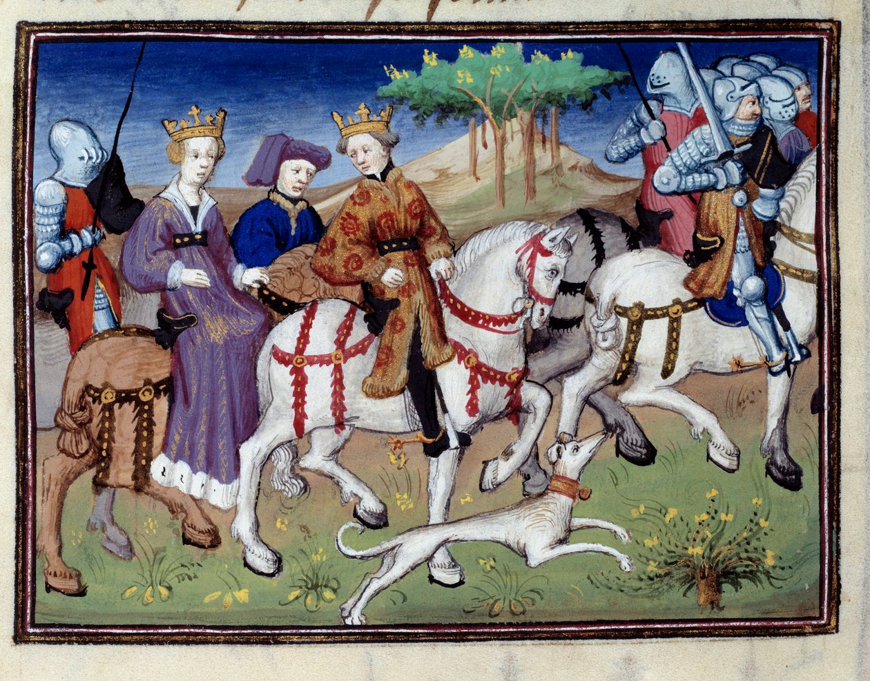 VI. Fülöp Valois királya és Navarra Fehér Királynője (?) Vadászatra induló Miniatűr Gaston III Phoebus, Foix grófja, Bearn ura (1331-1391) „A vadászat könyvéből”” alkotó: Unknown artist
