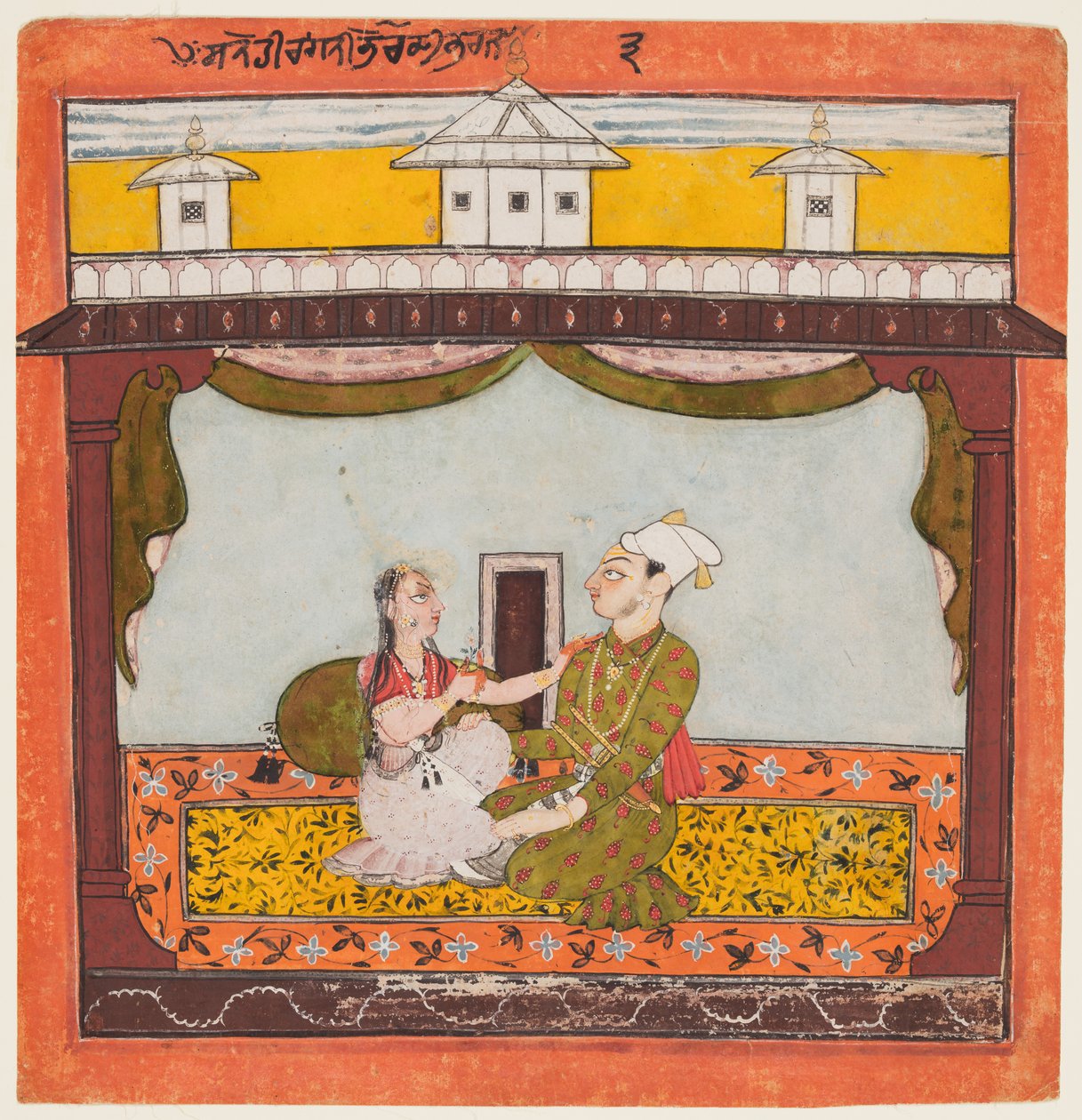 Király és királynő Zenanában: Sandehi Ragini, Bhairava felesége, a „Második Basohli Ragamalából” alkotó: Unknown artist