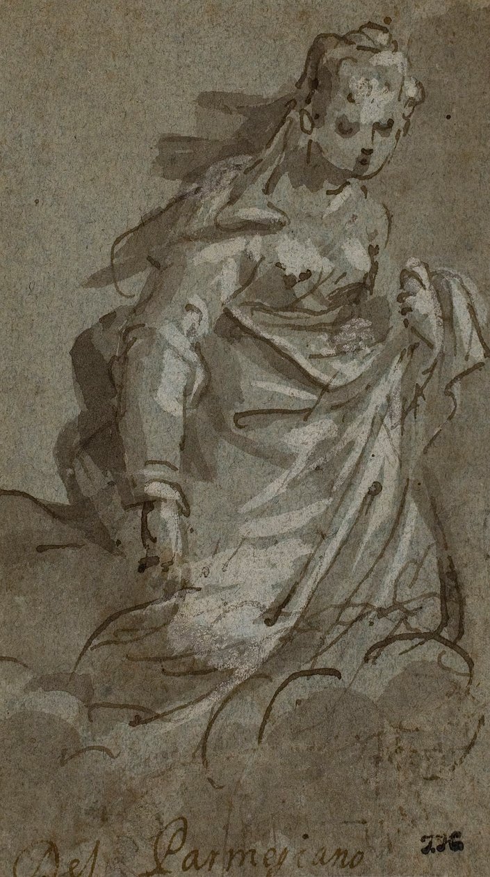 Térdelő, felhőbe burkolózó női alak (recto); figuravázlatok (verso) alkotó: Unknown artist