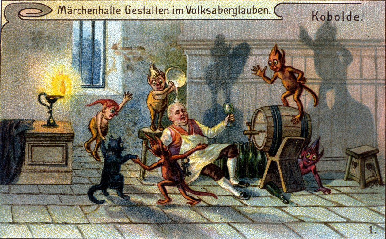 Koboldok, kismanók vagy a német néphagyomány farfadetjei. századi kromolitográfia. alkotó: Unknown artist