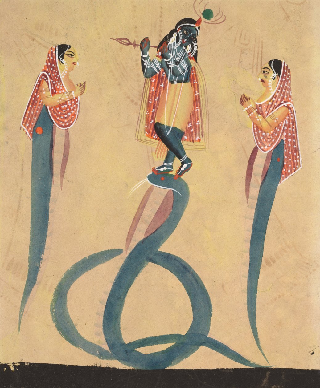 Krishna elfojtja a kígyót, Kaliát alkotó: Unknown artist