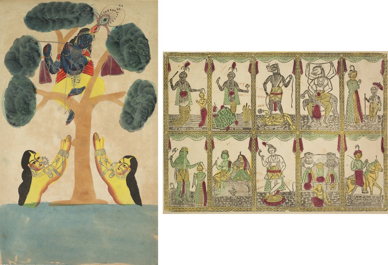 Krishna ellopja a tehénlányok (gopisz) ruháit (recto); Das Avataras, Visnu tíz inkarnációja (verso) alkotó: Unknown artist