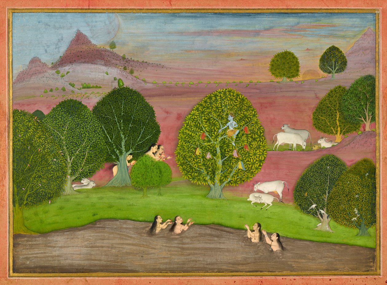Krsna ellopja a gópik ruháit, fóliót egy <em>Bhagavata Puránából</em> alkotó: Unknown artist