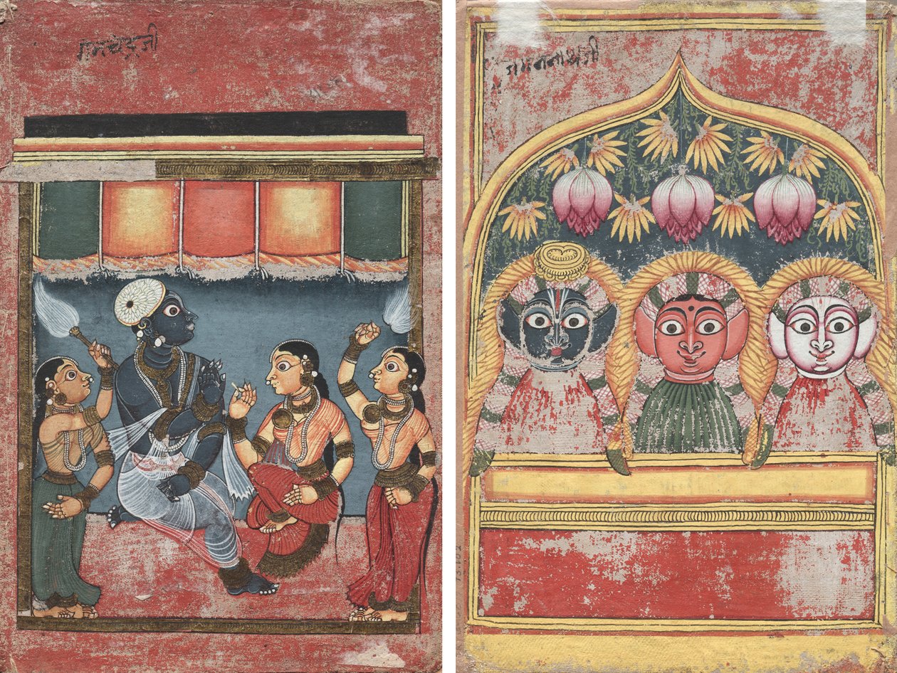 Krisna Radhával és két kísérővel (recto); Jagannath, Subhadra és Balarama egy boltívben (verso) alkotó: Unknown artist