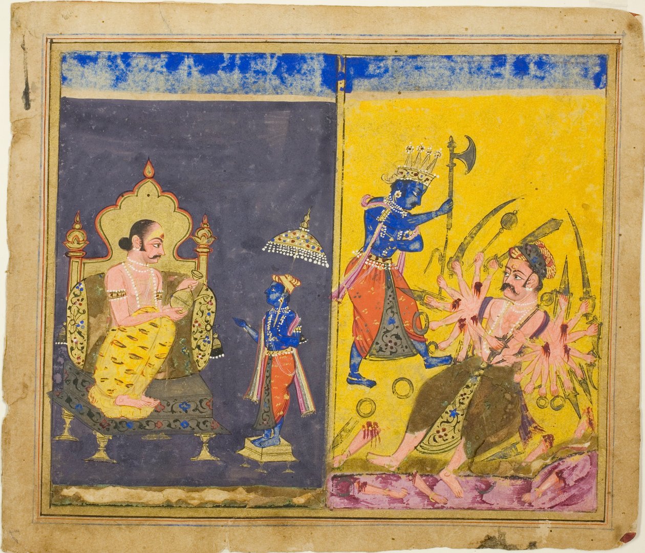 Krsna ötödik és hatodik avatárja, oldal a Jayaveda Gitagovinda egyik példányából alkotó: Unknown artist