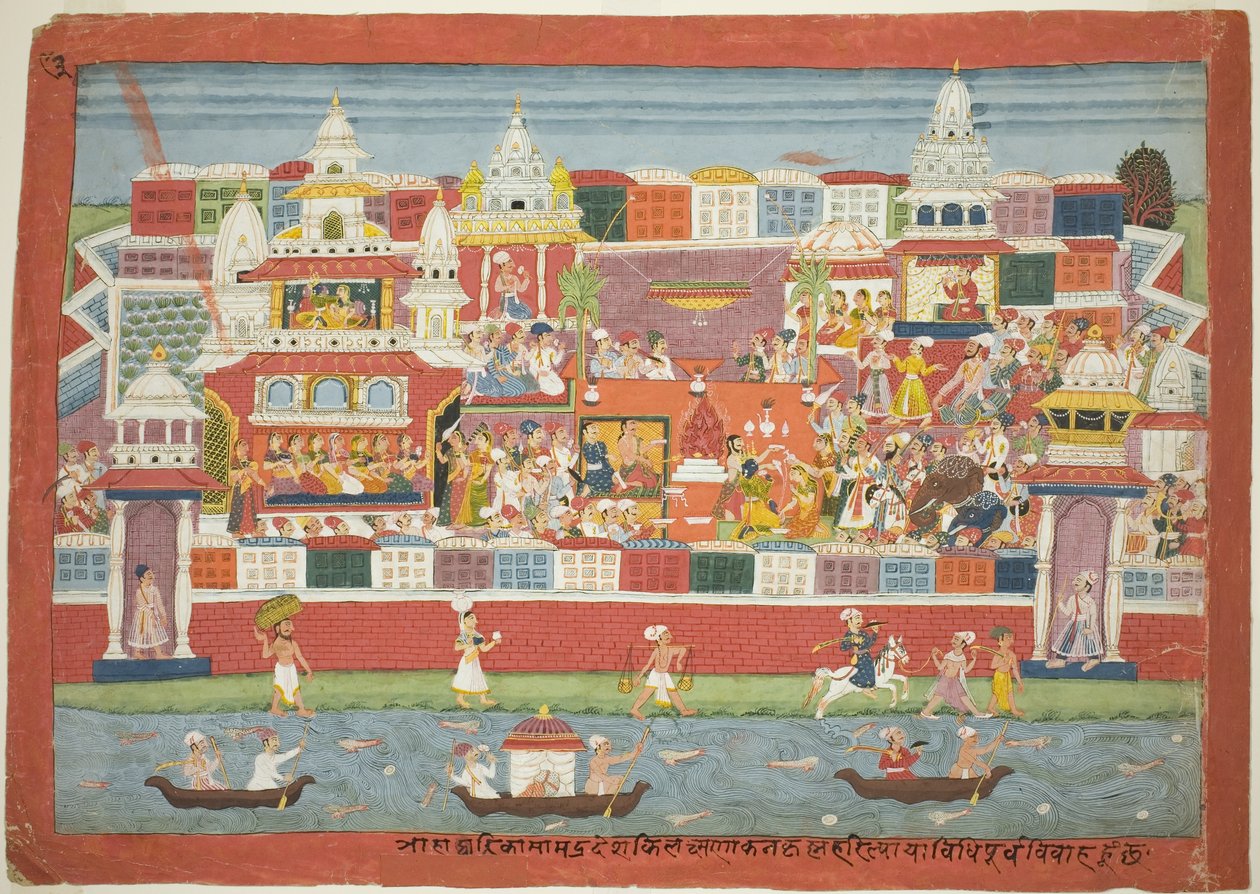 Krsna és Kalinda házassága, oldal egy szétszórt Bhagavata Purana kéziratból alkotó: Unknown artist