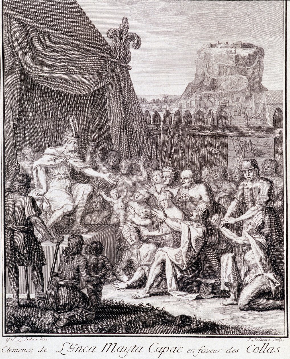 Az inka Mayta Capac a kollák javára – Don Georges Juan és Don Antoine de Ulloa „"Dél-Amerika történelmi utazása a spanyol király parancsára" című részben, T.II, szerk. Jombert, Királyi Könyvtár, Párizs alkotó: Unknown artist