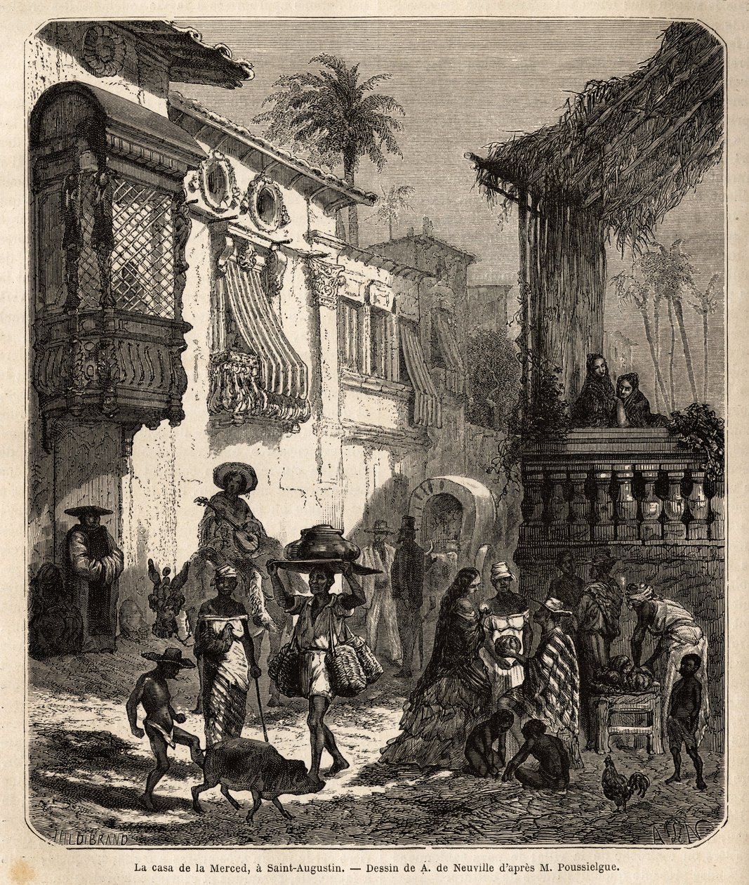 La casa de la Merced (ma Mercy Street) Saint Augustine-ban, az Egyesült Államok (Egyesült Államok) legrégebbi városában, amelyet a spanyolok alapítottak 1565-ben; a város főutcája, kicsi és népes, különféle állatokkal és különféle amerikai t alkotó: Unknown artist