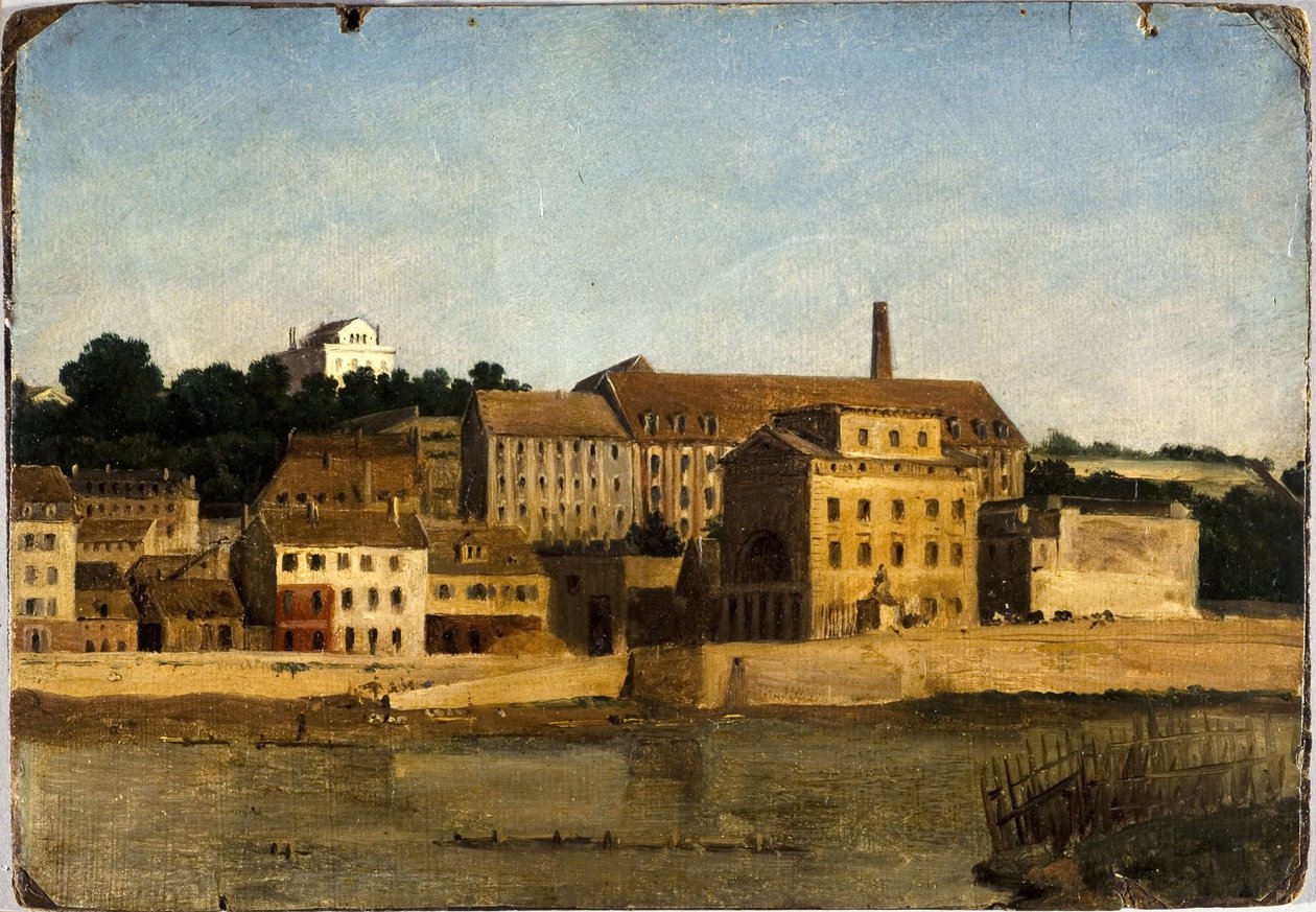 La raffinerie et le jardin Delessert, à Passy, vus de la rive gauche, 1820 körül (olaj, papír, karton) alkotó: Unknown artist