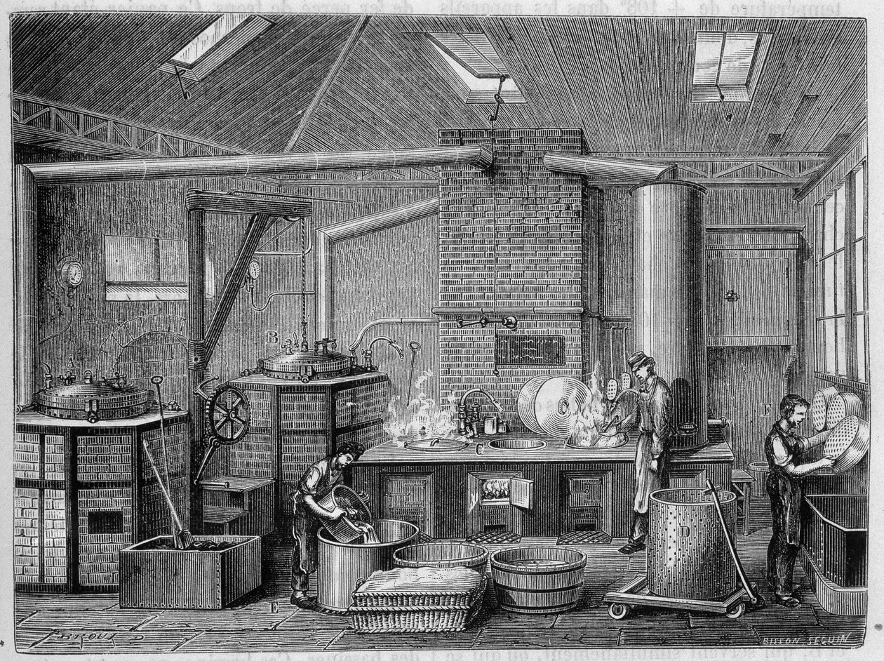 Konzervek főzésének laboratóriuma – Louis Figuier „Az ipar csodái” című könyvében alkotó: Unknown artist