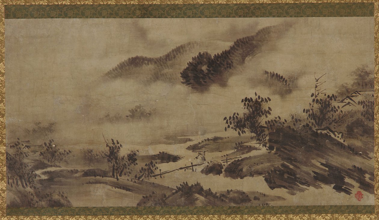 Táj: hegyek, köd és patak alkotó: Unknown artist