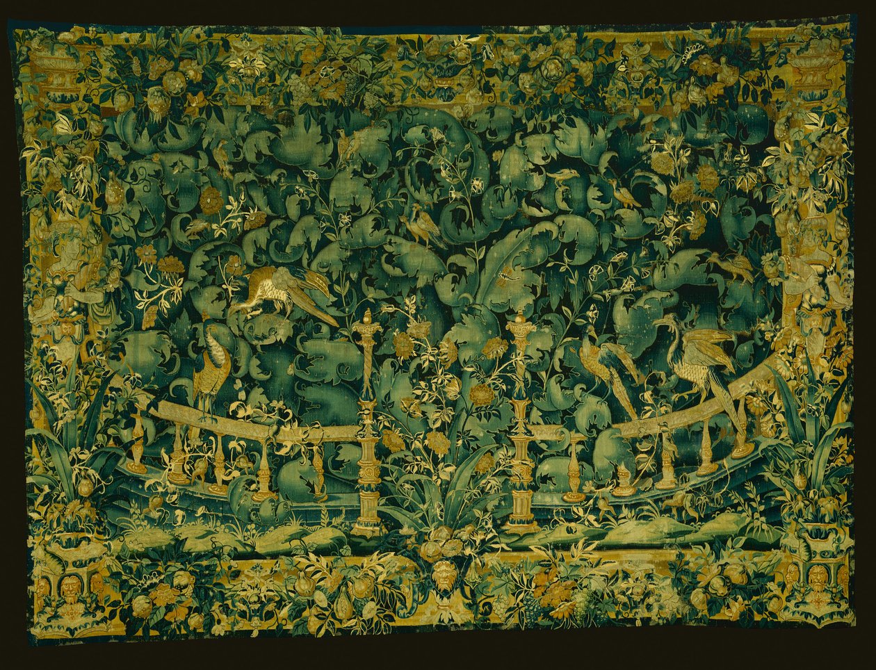 Nagy levél Verdure balusztráddal és madarakkal alkotó: Unknown artist