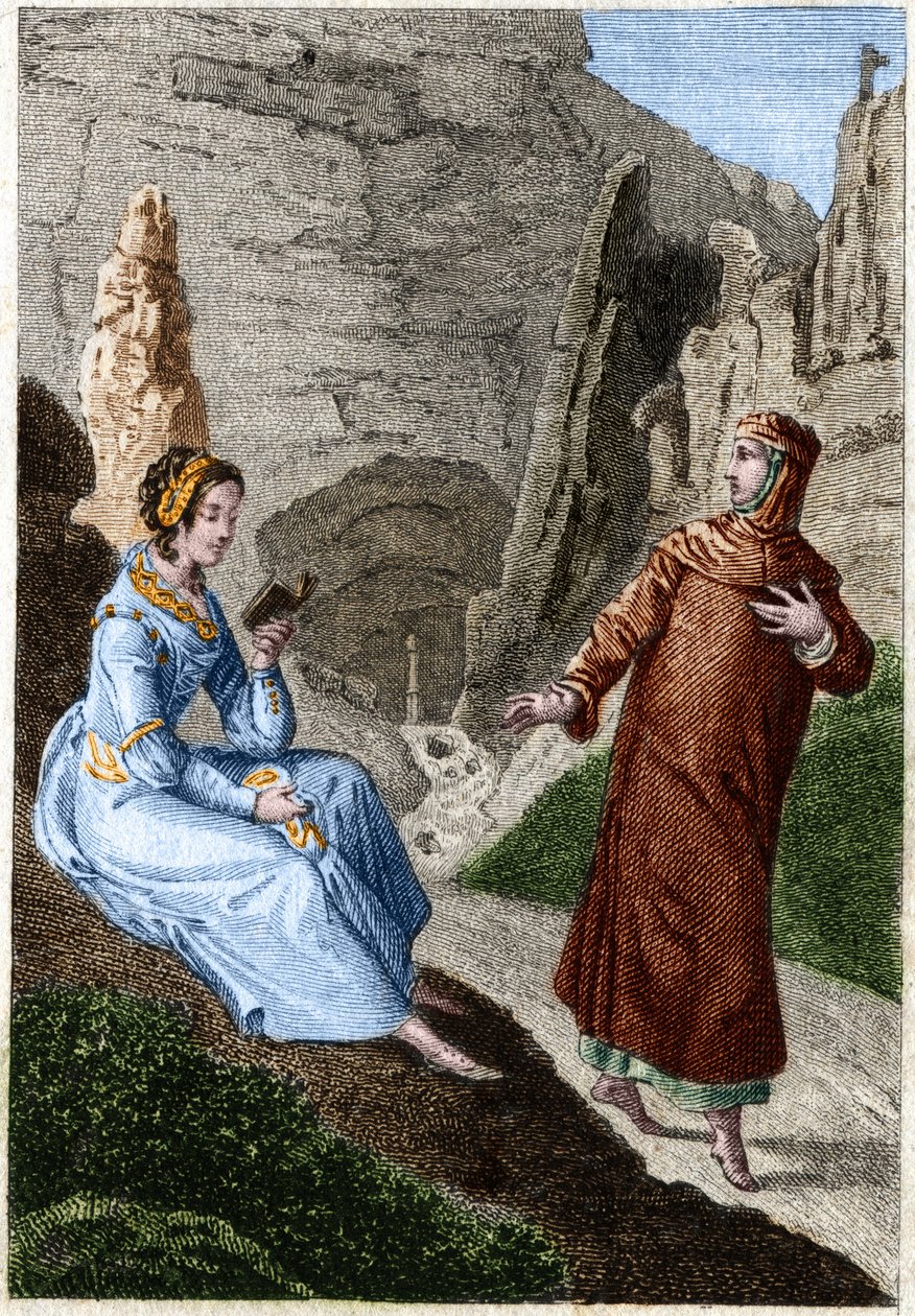 Laure de Noves (Laura) és Francesco Petrarca (Petrarca) (olasz költő és humanista 1304-1374). Metszet a 18. század végéről. alkotó: Unknown artist