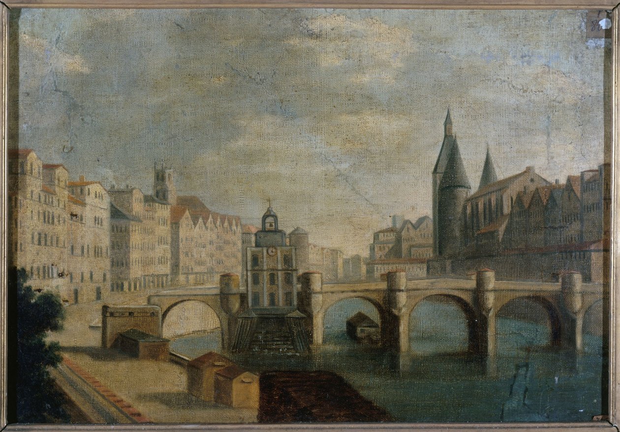 Le Grand Bras du Pont-Neuf et la pompe de la Samaritaine, 1800 körül, mai 1. kerület, 1795 és 1805 között (olaj, vászon) alkotó: Unknown artist