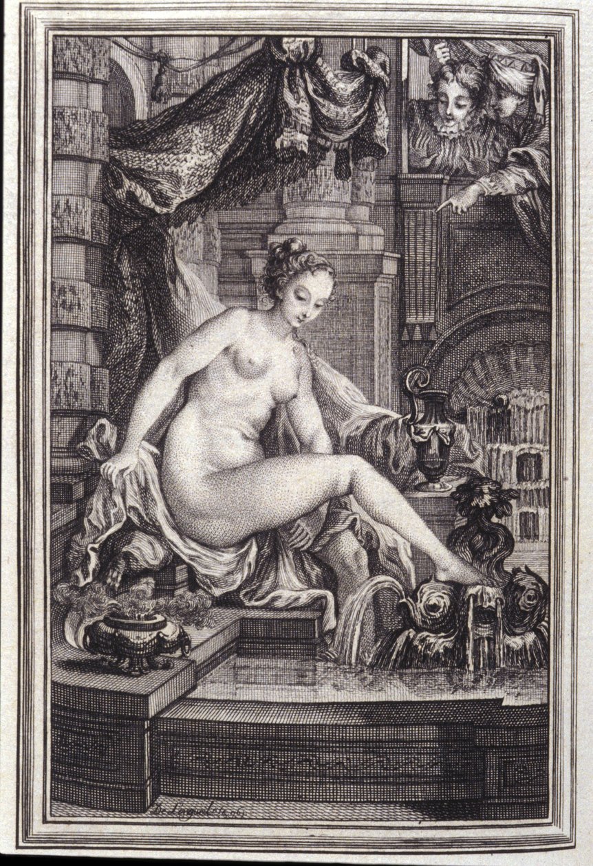 Candaules király és a mester a jobb oldalon – Jean La Fontaine „Mesék és novellák versben” című művében. 1762. alkotó: Unknown artist